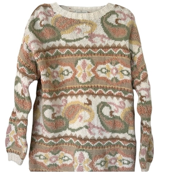 Express Vintage Womens Paisley Cotton Blend Sweater XS Oversize - Picture 9 of 9